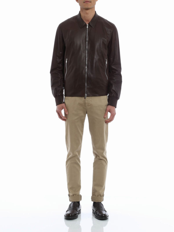 BRUNELLO CUCINELLI: レザージャケット online - レザーコート メンズ - ブラウン