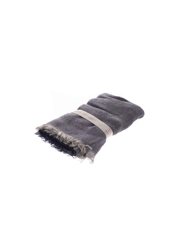BRUNELLO CUCINELLI: scarves online - Colorblock Scarf in Blue Marine color