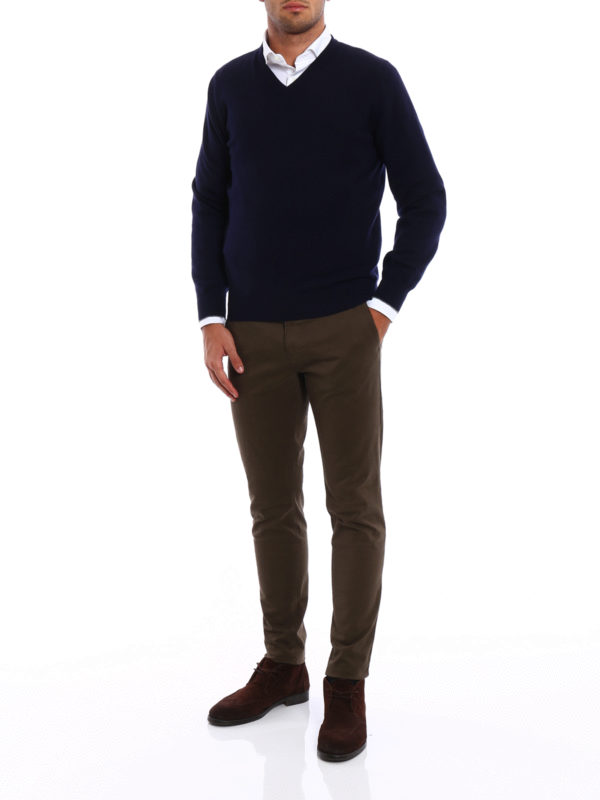 BRUNELLO CUCINELLI: Strickpullover mit V-Ausschnitt online - V-Pullover - Dunkelblau