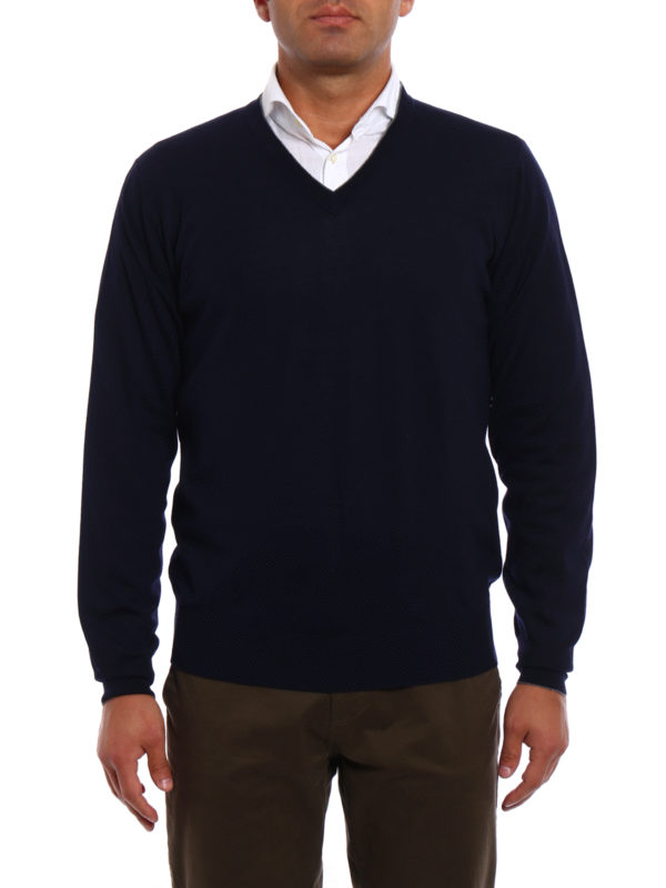 BRUNELLO CUCINELLI: v necks online - Dark blue wool cashmere pullover