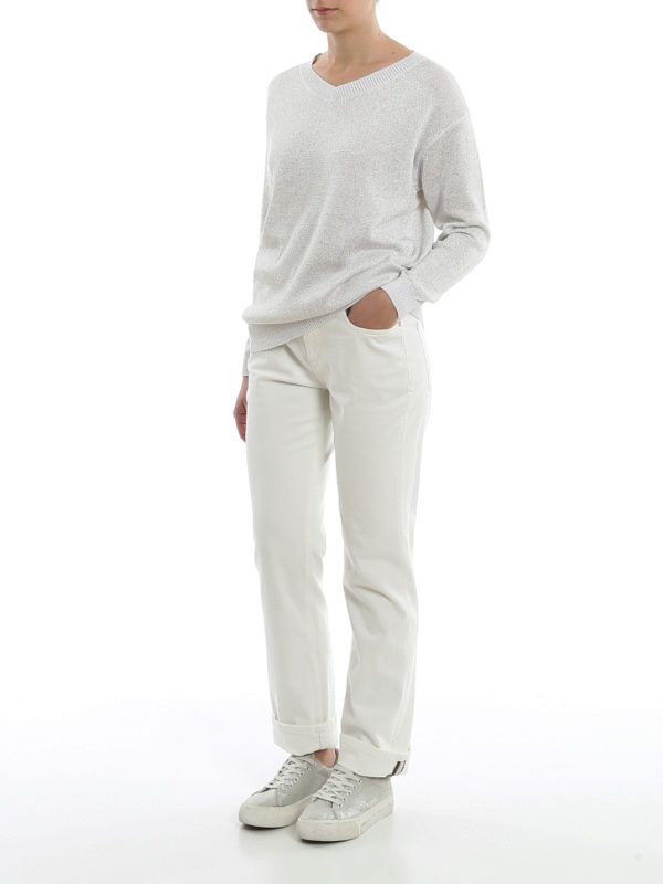 BRUNELLO CUCINELLI: Col en V online - Pull À Col V - Blanc