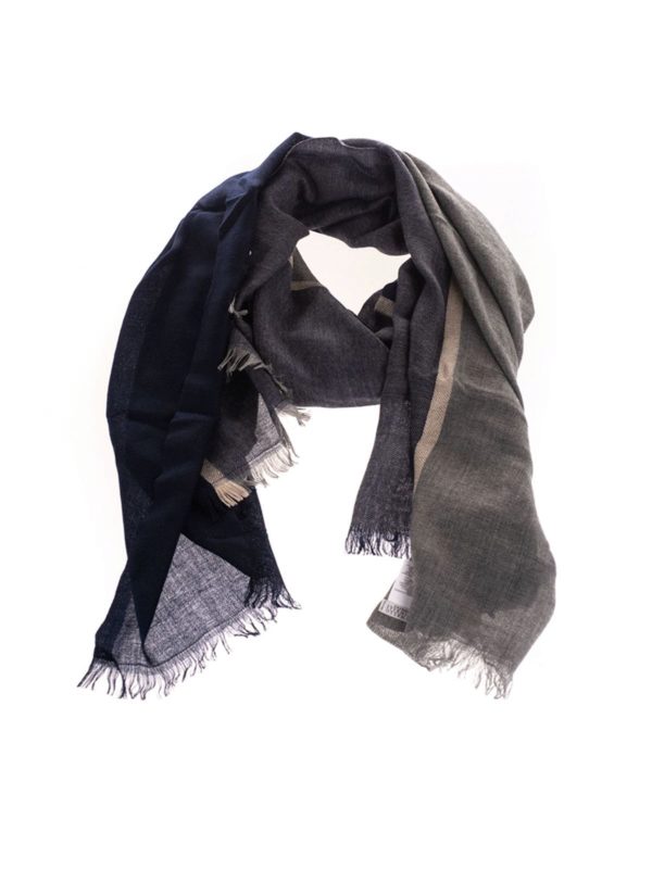 BRUNELLO CUCINELLI: scarves - Colorblock Scarf in Blue Marine color