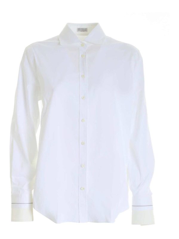 BRUNELLO CUCINELLI: shirts - Mini beads on the cuffs shirt in white