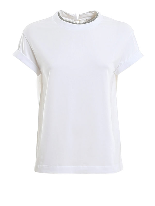 BRUNELLO CUCINELLI: t-shirts - Embellished crew neck T-shirt