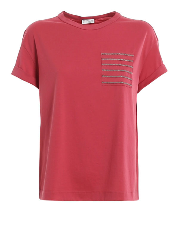 BRUNELLO CUCINELLI: t-shirts - Embellished pocket T-shirt