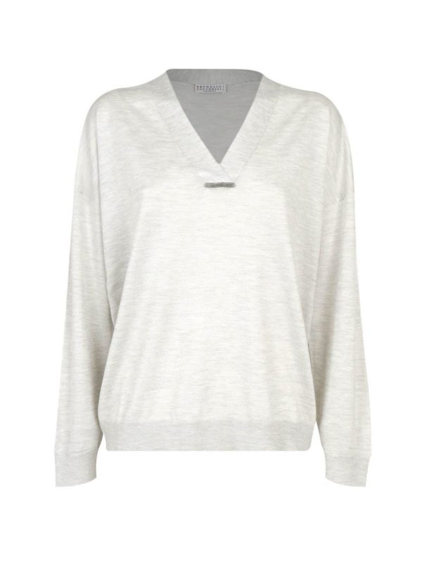 BRUNELLO CUCINELLI: Strickpullover mit V-Ausschnitt - V-Pullover - Grau