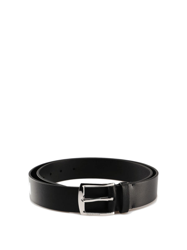 BURBERRY: belts - Gray black leather belt