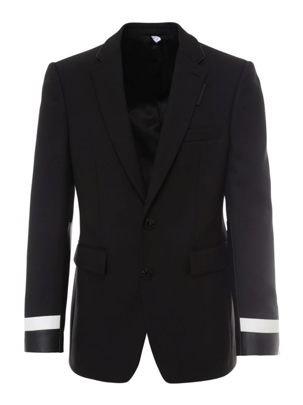 BURBERRY: blazers - Leather cuff wool blazer