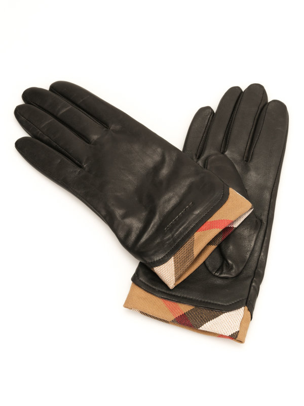 BURBERRY: gloves - Check trim leather gloves