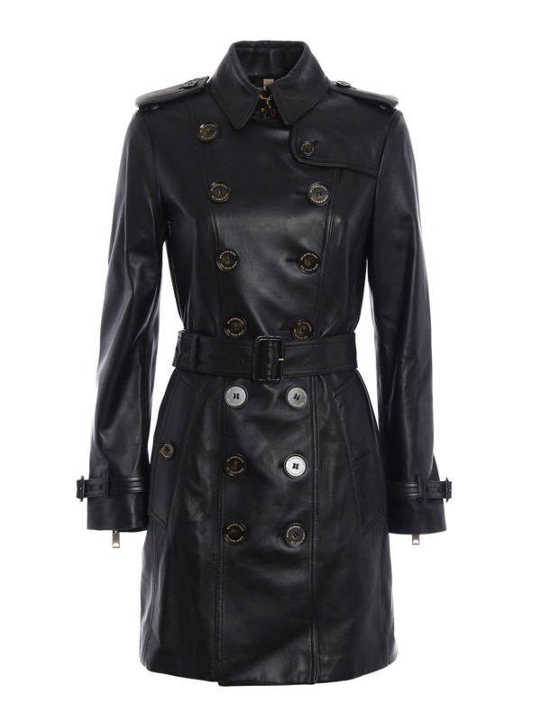 BURBERRY: Ledermäntel - Ledermantel - Schwarz