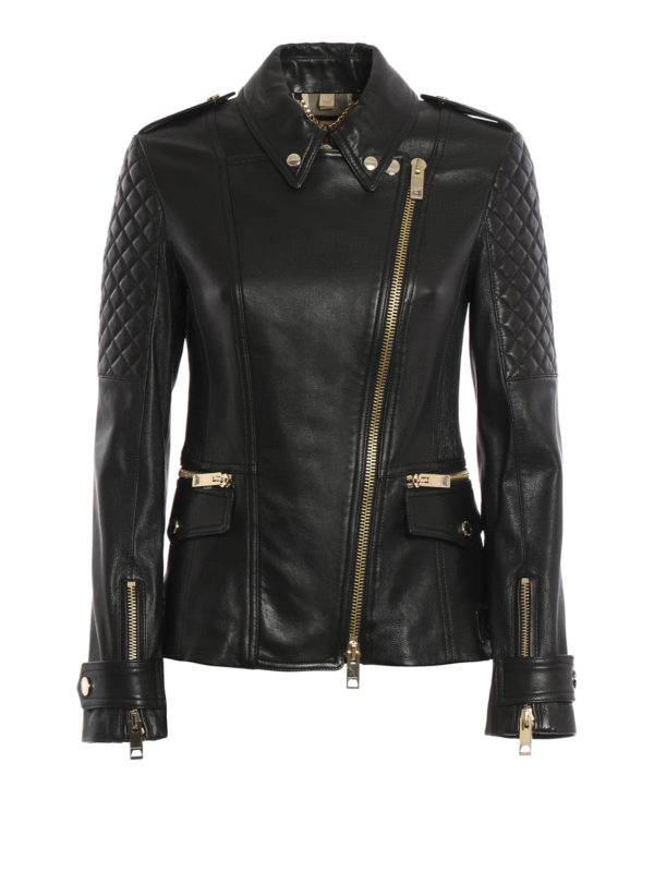 BURBERRY: leather jacket - Leather biker jacket