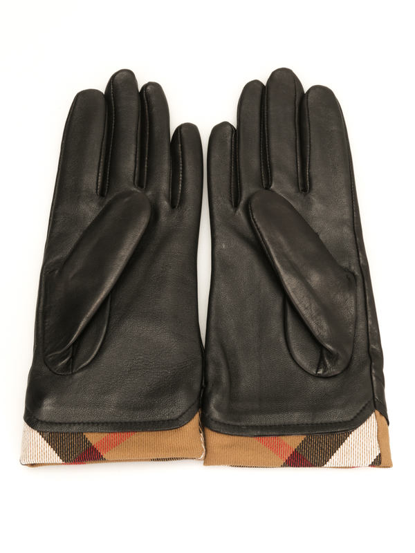 BURBERRY: gloves online - Check trim leather gloves