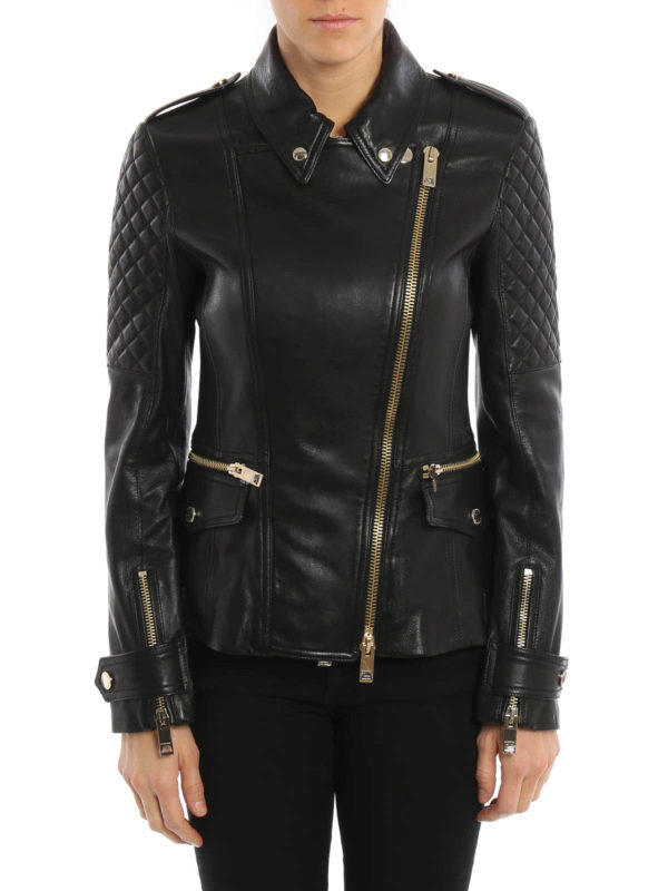 BURBERRY: leather jacket online - Leather biker jacket
