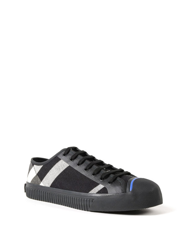 BURBERRY: trainers online - Black check canvas sneakers