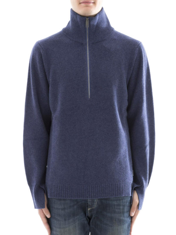 Turtlenecks & Polo necks Burberry - Wool blend zipped polo neck sweater ...