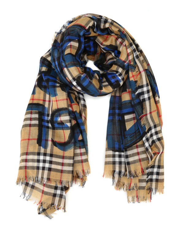 Burberry Graffiti print wool and silk scarf - Blue | 4071000