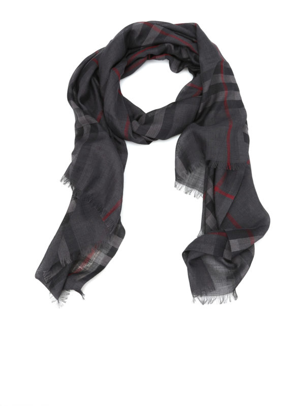 BURBERRY: Bufandas y pañuelos - Bufanda Gris Oscuro Para Mujer