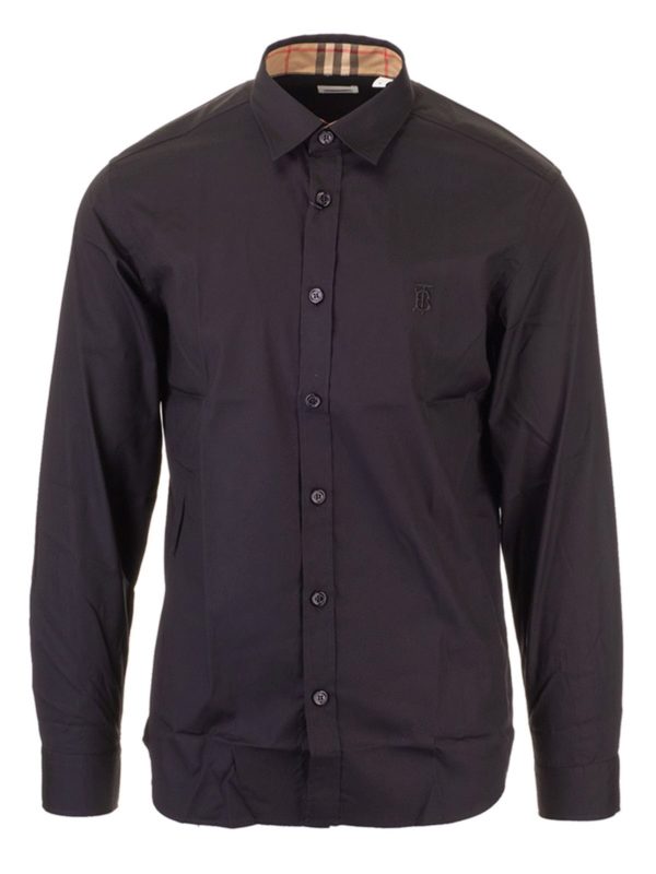 BURBERRY: camicie - Camicia nera con monogramma