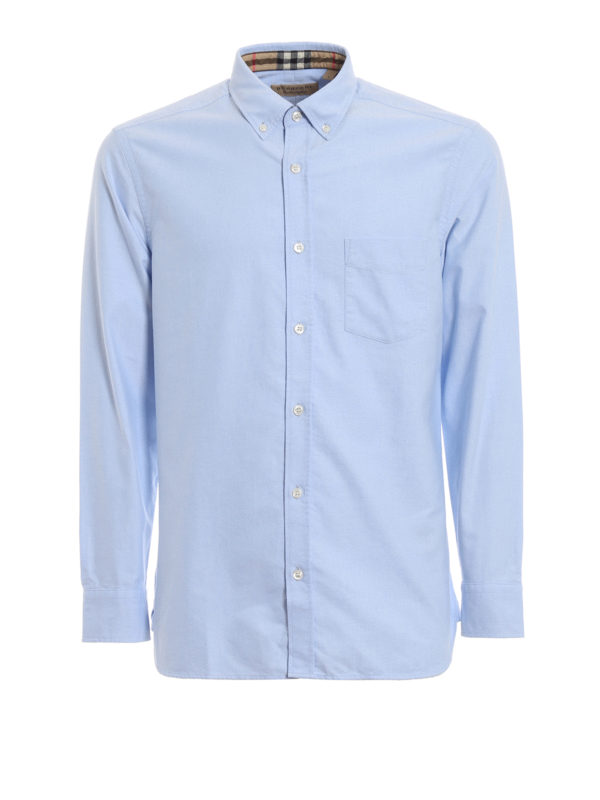 BURBERRY: shirts - Light blue Harry shirt with check-faced cuffs