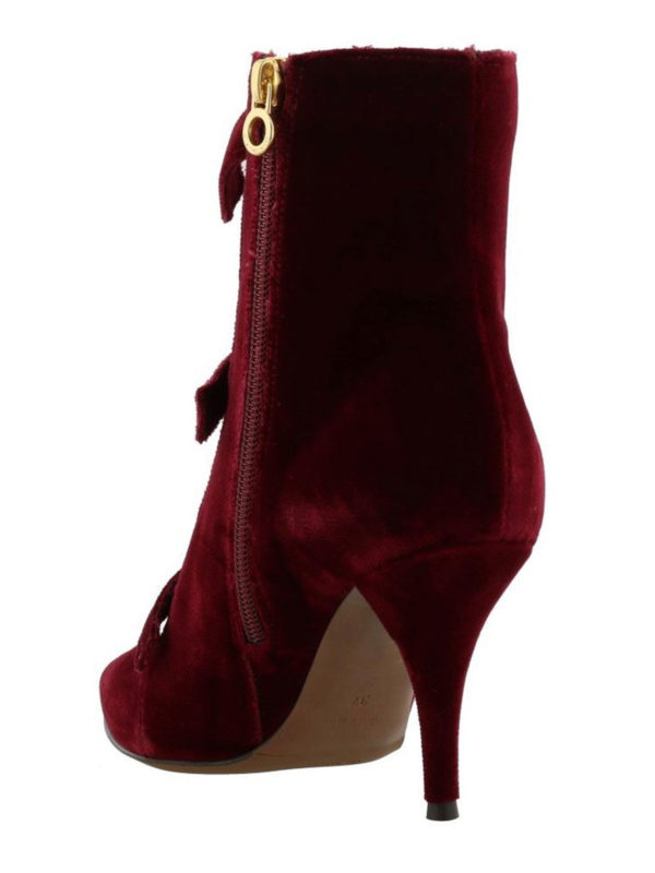 Burgundy velvet ankle boots with bows shop online: L