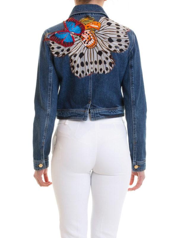 Butterfly patch denim crop jacket shop online: ROBERTO CAVALLI