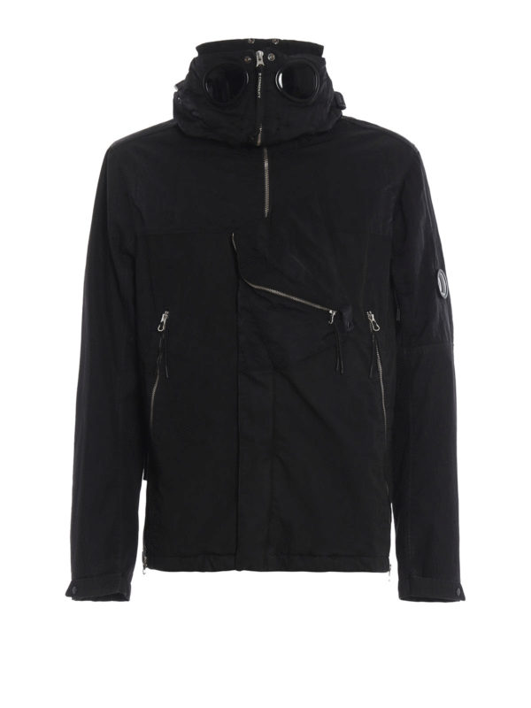 C.P. COMPANY: casual jackets - Goggle 50 Fili black techno long jacket