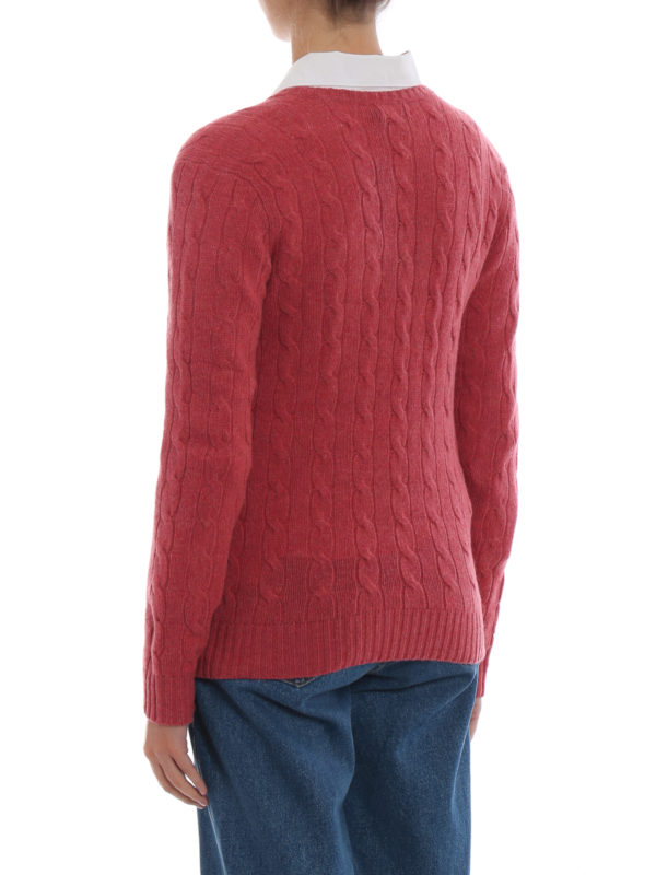Cable knit merino and cashmere V neck sweater shop online: POLO RALPH LAUREN