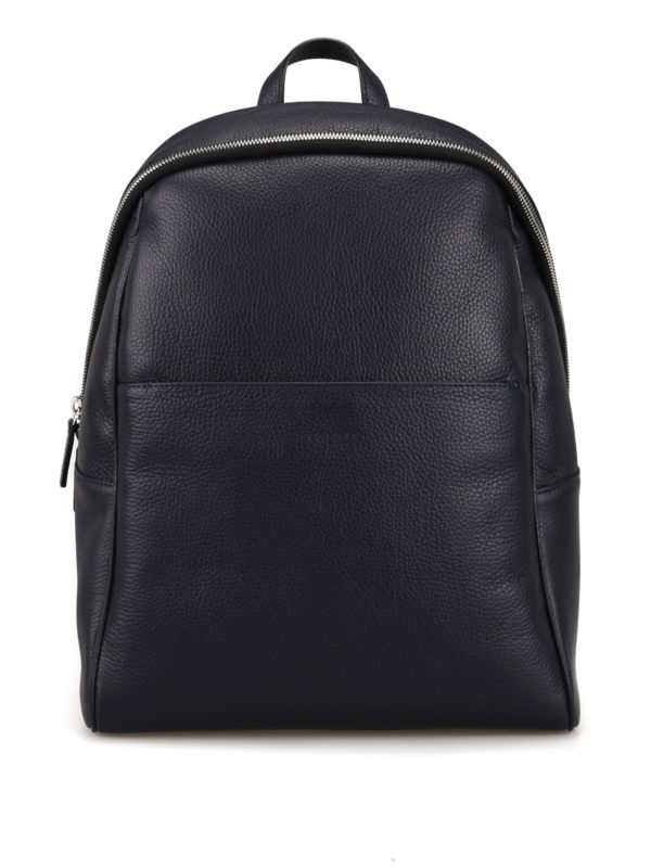 CANALI: backpacks - Blue hammered leather backpack
