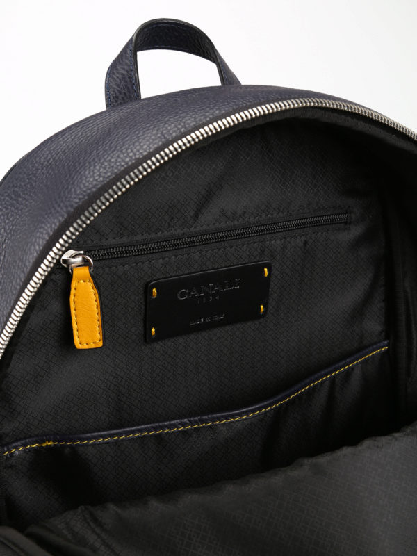 CANALI buy online Blue hammered leather backpack