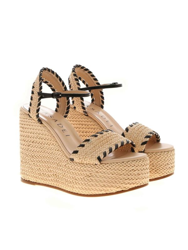Casadei: sandals online - Woven leather wedges in ecru and black
