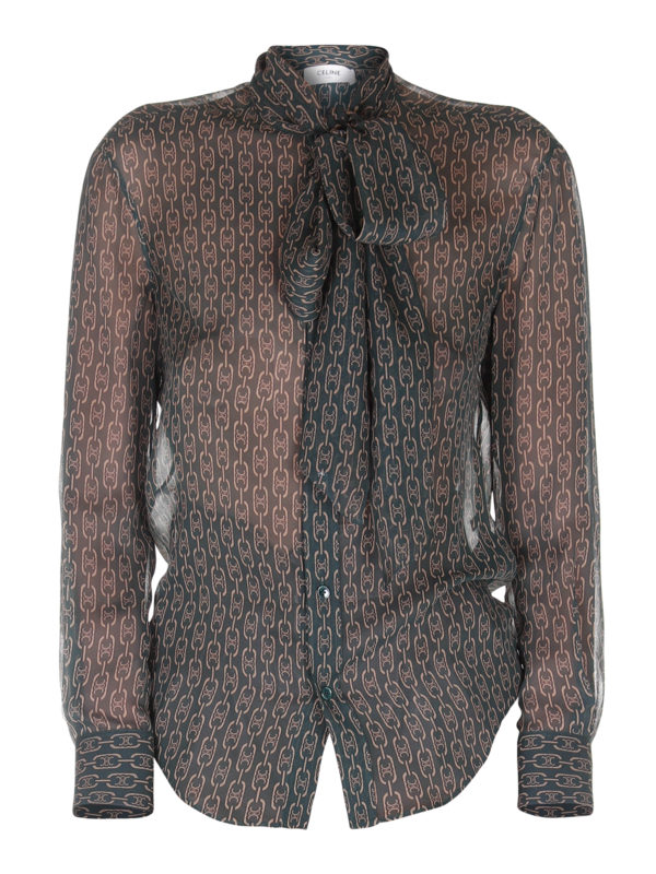 CELINE: shirts - Monogram print silk shirt