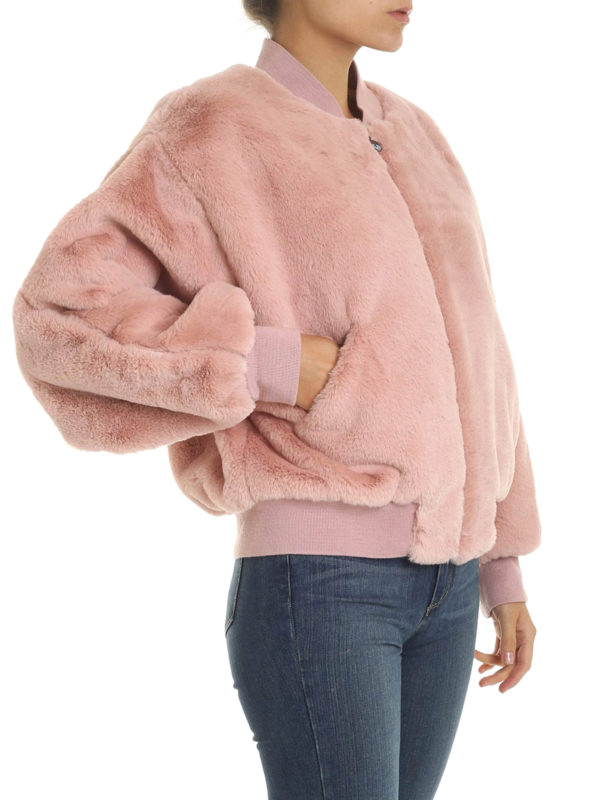 CHIARA FERRAGNI: Fur & Shearling Coats online - Logomania faux fur bomber jacket