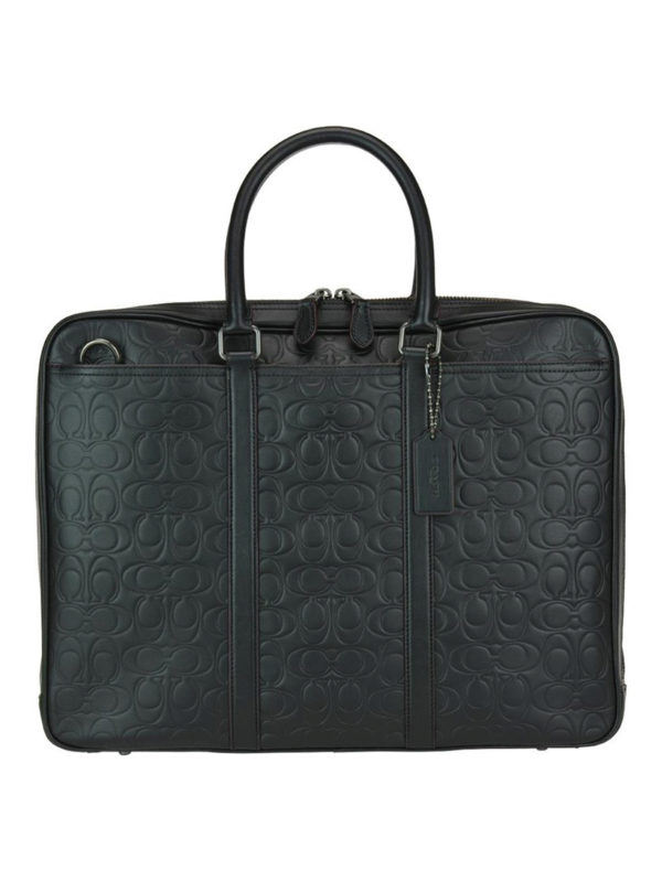 COACH: laptop bags & briefcases - Logo embossed leather briefcase