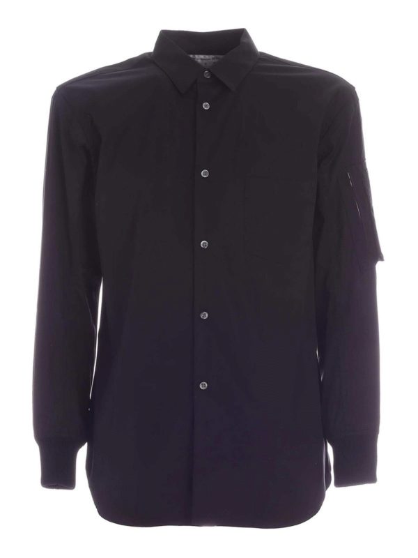 COMME DES GARCONS SHIRT: camicie - Camicia nera con polsini in maglia