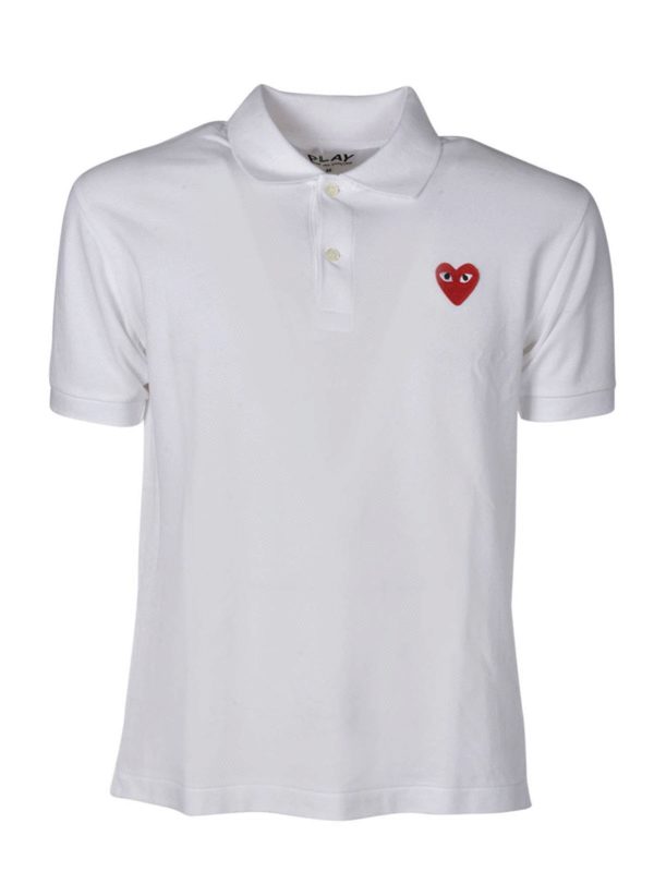 Comme des Garçons Play: polo shirts - Heart cotton polo shirt in white