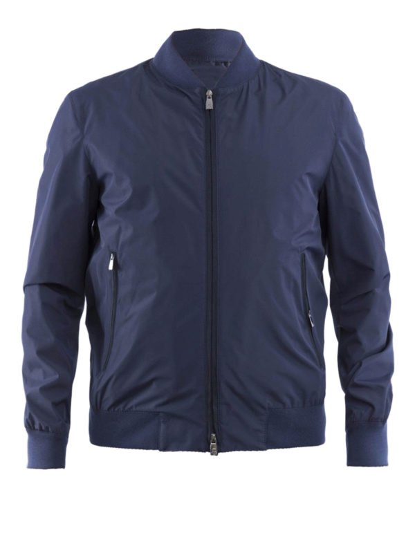 CORNELIANI: casual jackets - Blue tech fabric bomber jacket