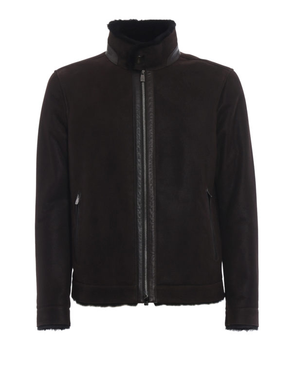 CORNELIANI: leather jacket - Textured shearling jacket