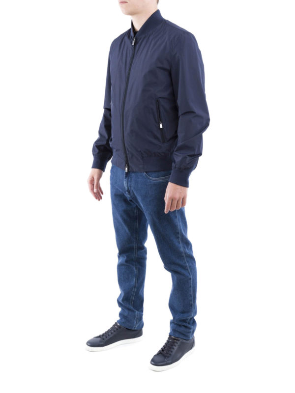 CORNELIANI: casual jackets online - Blue tech fabric bomber jacket