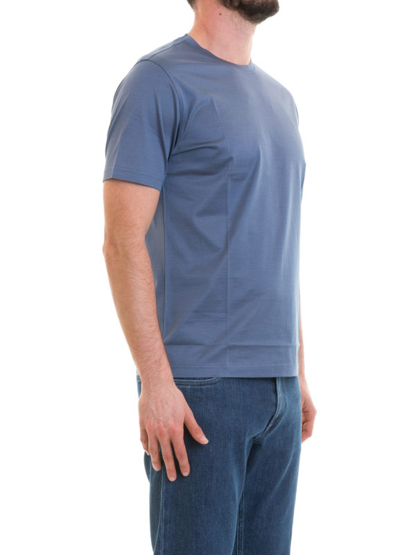CORNELIANI: t-shirts online - Solid light blue cotton T-shirt