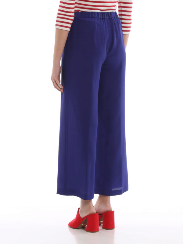 Pantaloni a gamba ampia in seta bluette shop online: ASPESI