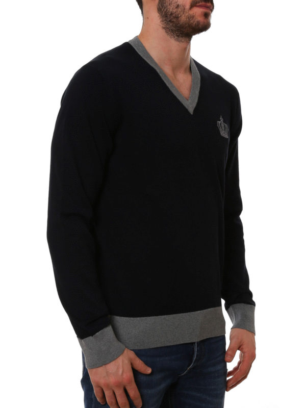 Dolce & Gabbana Crown embroidery V-neck sweater|GQ203KF70A3S8464