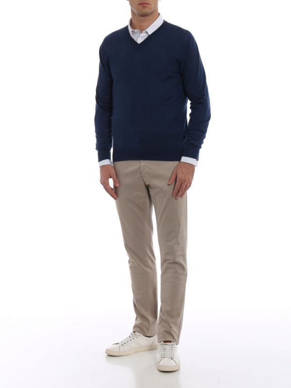 Cruciani Blue cashmere and silk V neck sweater