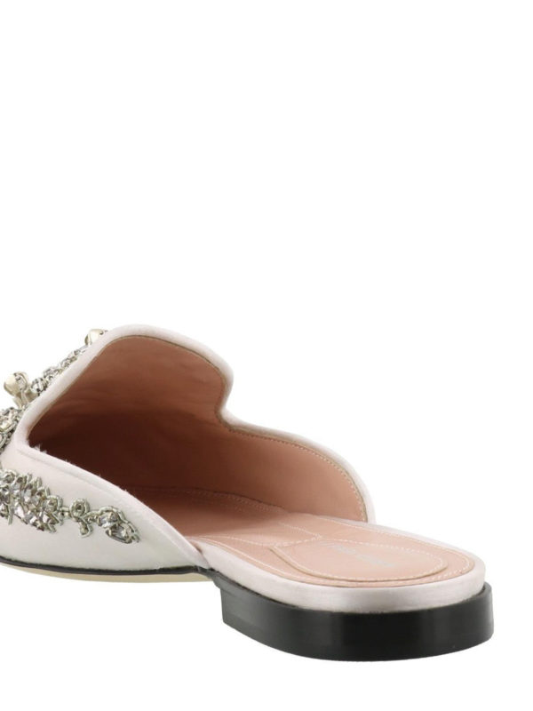 Crystal embellished white satin mules shop online: ALBERTA FERRETTI