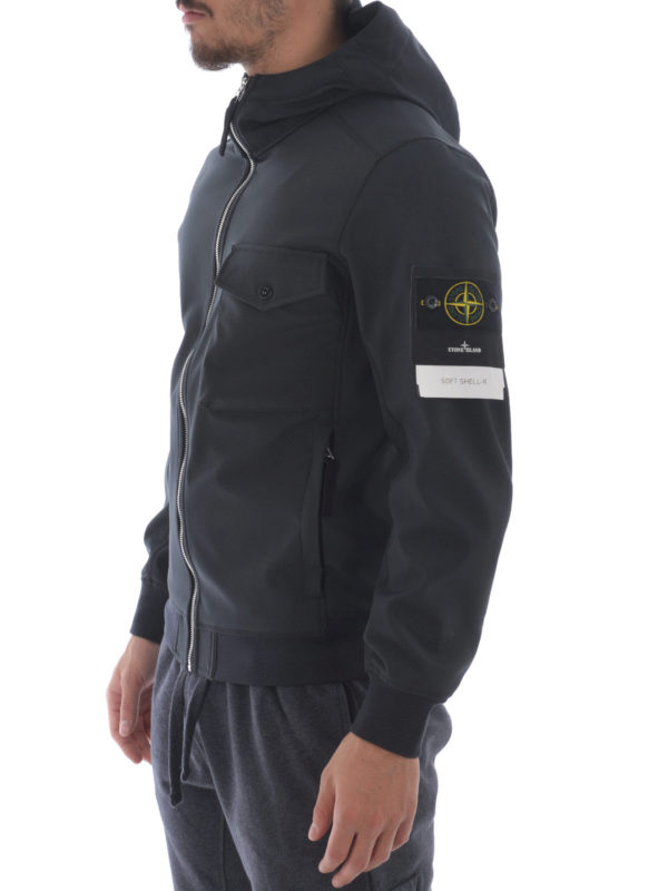 Dark grey Soft Shell hooded jacket shop online: STONE ISLAND