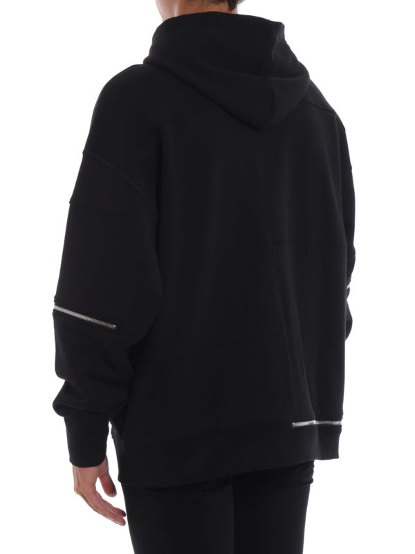 Deep black fleece cotton zip hoodie shop online: ALEXANDER MCQUEEN