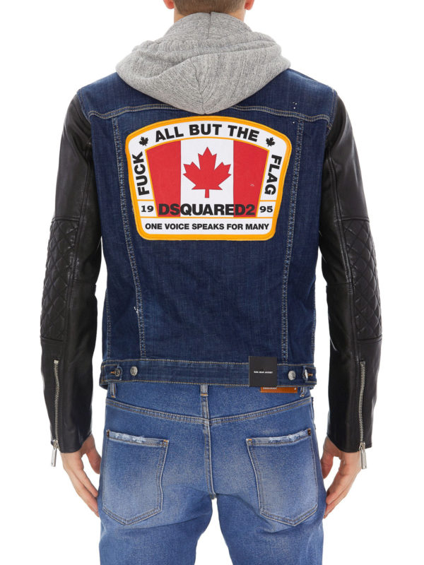 Denim jacket with leather sleeves shop online: DSQUARED2