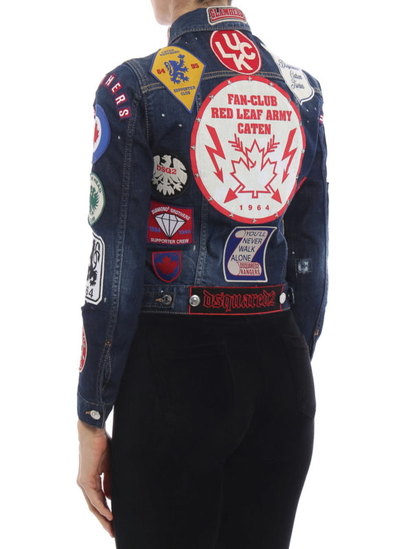 Denim jacket with patches shop online: DSQUARED2