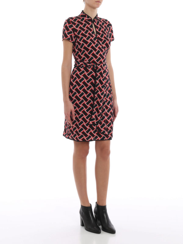 dress in floral and abstract geometric printed silk jersey Diane Von Furstenberg Geometric print keyhole silk jersey dress |12480DVFVGWBB