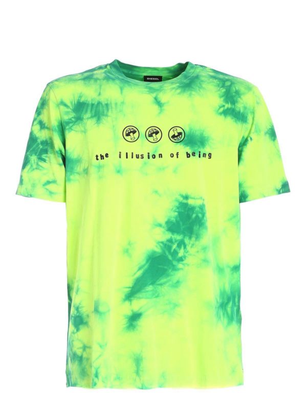 DIESEL: t-shirts - Just Slits X86 T-shirt in green and yellow