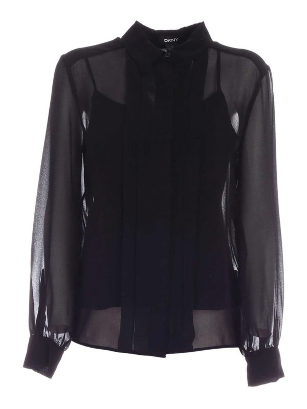 DKNY: shirts - Plastron shirt in black
